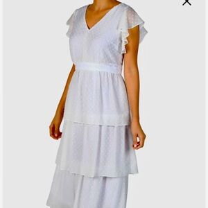 Julia Jordan Sz 2 Ivory Tiered Dress MIDI NWT Clip Dot Pattern